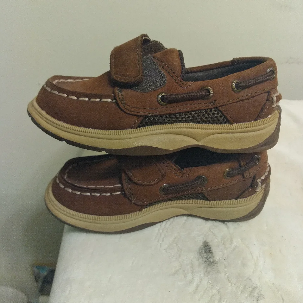 Brown Kids SPERRY Shoes with Velcro Strap TODDLER Size 7 M, 4.5 INCHES INSIDE